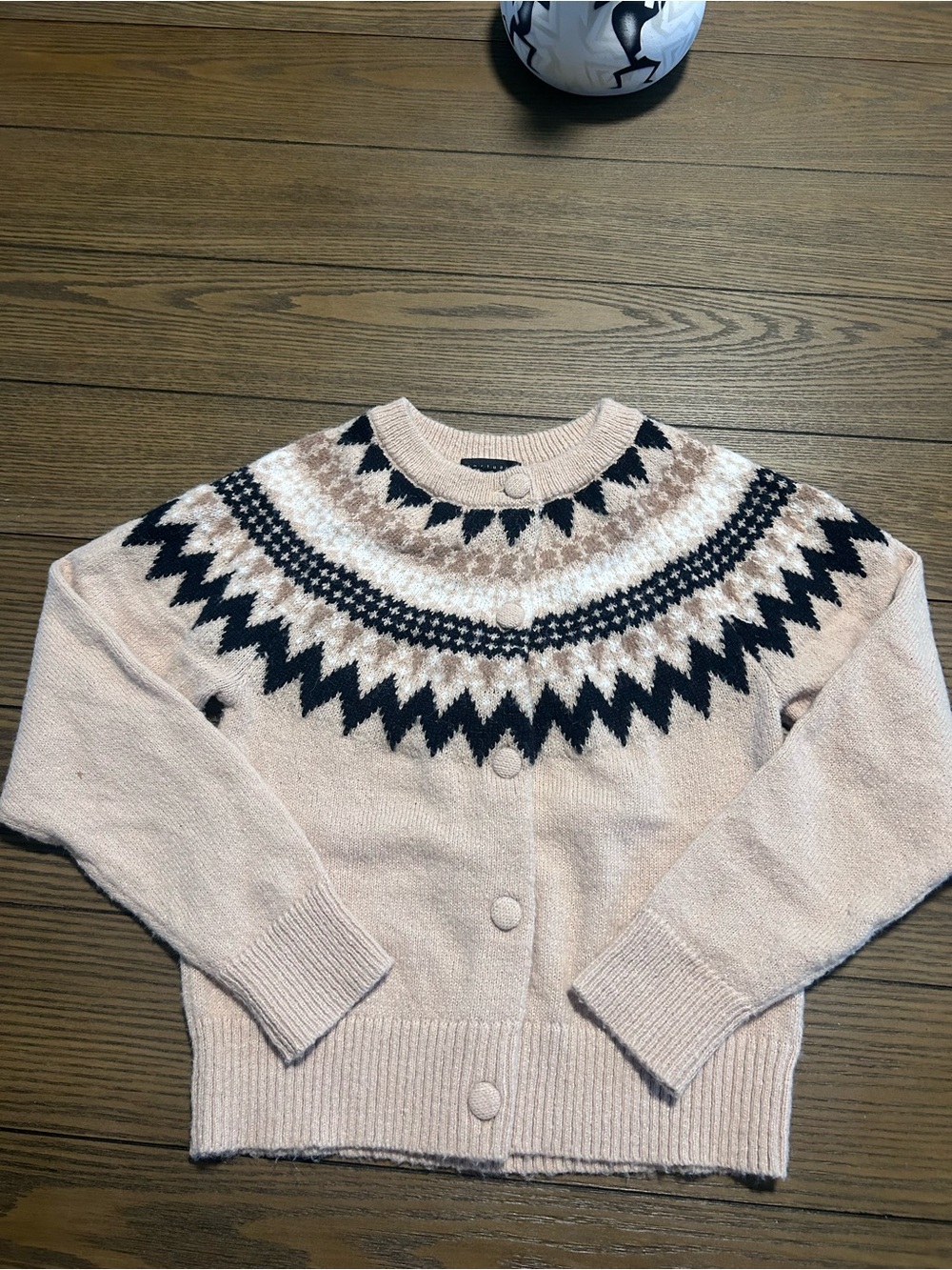 Sanctuary Cream and Black Fair Isle Crewneck Cardigan